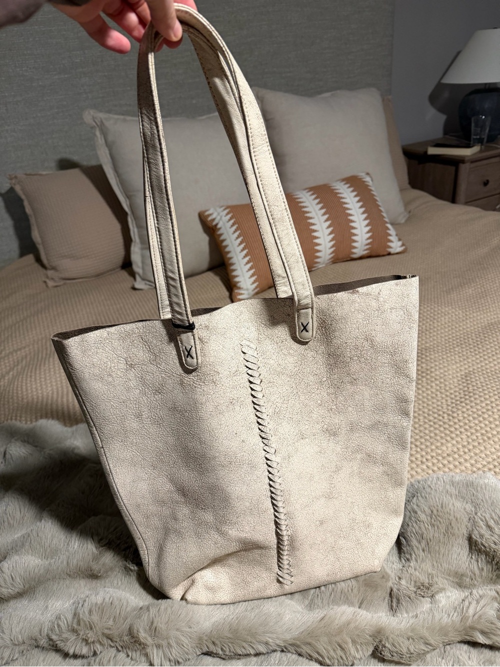 latico Cream Whipstitch Tote